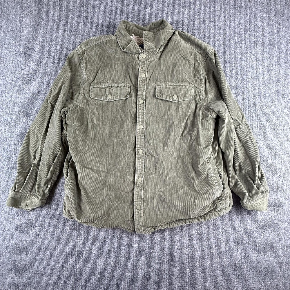 George Jacket Mens 2XL Green Corduroy Sherpa Lined Snap Front Parka Pockets